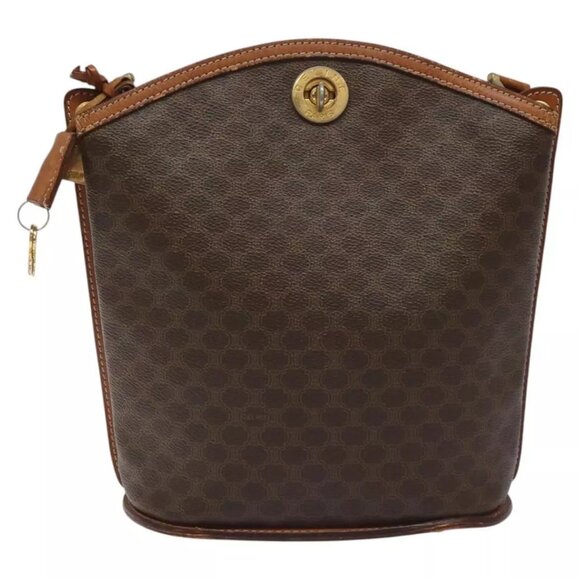 CELINE Macadam Canvas Shoulder Bag PVC Leather Brown Gold Auth BD091 - Picture 2 of 16